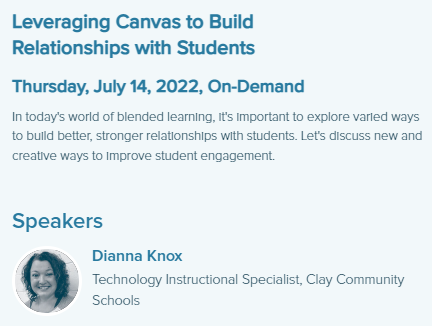 dianna_dk's tweet photo. One week until #INSTcon22 - if you're making your session list, consider my session to help teachers Leverage Canvas to Build Relationships with Students. Relationships are the foundation of what we do and #CanvasLMS can help!
#ICON22 #CanvasFam @Canvas_by_Inst @canvascasters https://t.co/C84BiokFuh
