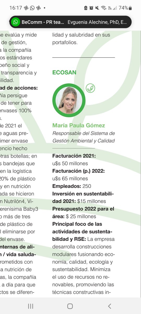 BecommP's tweet photo. Nos enorgullece la participación de Maria Paula Gomez, Responsable del Sistema de Gestión Ambiental y Calidad de @ecosansa en la edición de #sustentabilidad de @Cronistacom

#BecommPR #Comunicacion #gestionambiental #construccionmodular https://t.co/q9oo1jLOJU
