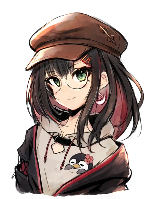 丸眼鏡の時ってキャスケット似合いそうだよねんって落書き
 #絵月ゆい 