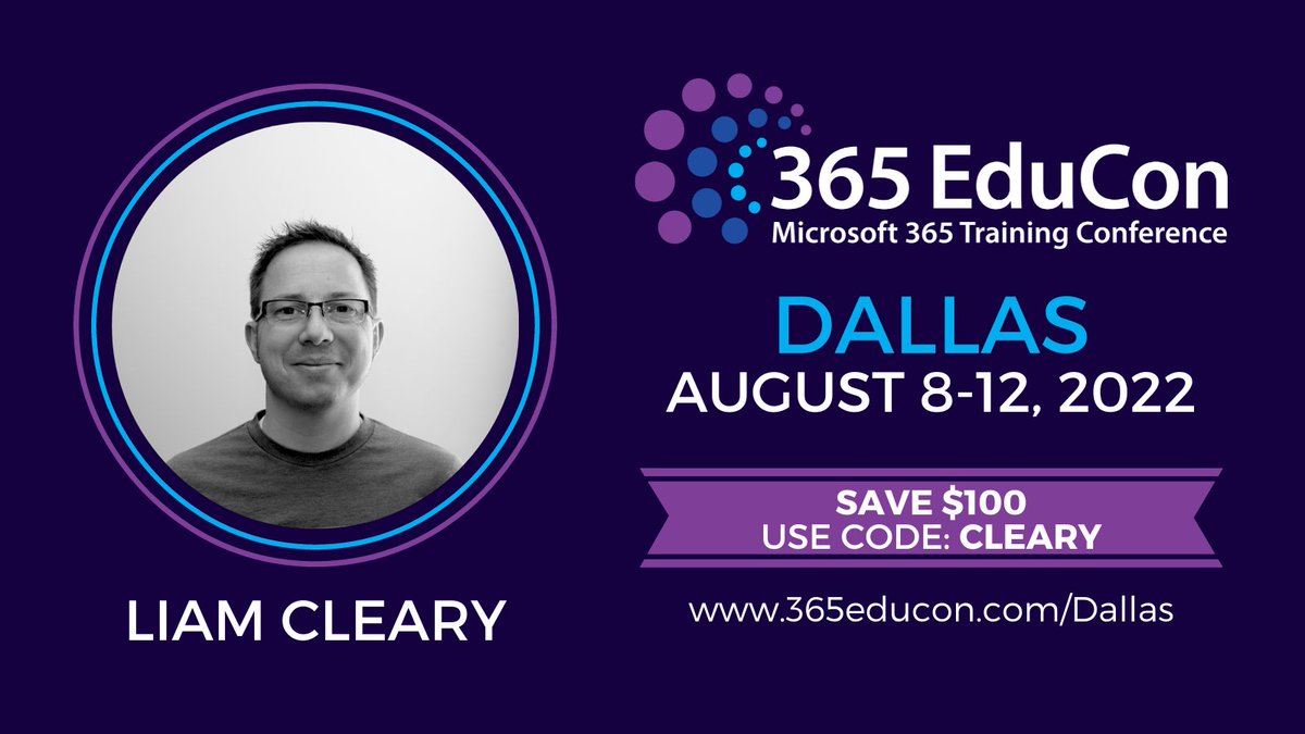 helloitsliam (MVP Alumni, MCT) (@helloitsliam) on Twitter photo Come join me at <a href="/365EduCon/">365educon</a> in Dallas from Aug 8-12, 2022. Use code CLEARY to save $100. 365educon.com/Dallas
#security #m365 <a href="/Microsoft365/">Microsoft 365</a> <a href="/SharePlicity/">SharePlicity</a> <a href="/ShareplicityE/">SharePlicity Education</a> Come join me at <a href="/365EduCon/">365educon</a> in Dallas from Aug 8-12, 2022. Use code CLEARY to save $100. 365educon.com/Dallas
#security #m365 <a href="/Microsoft365/">Microsoft 365</a> <a href="/SharePlicity/">SharePlicity</a> <a href="/ShareplicityE/">SharePlicity Education</a>