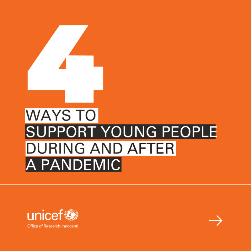UNICEFInnocenti's tweet photo. To support young people during &amp; after crises like #COVID19, @UNICEFInnocenti recommends  

🧘‍♀️promoting #MentalHealth awareness 
👨🏽‍🤝‍👨🏻creating safe spaces for social interaction  
💻improving access to digital infrastructure  
🙋🏽‍♂️involving young people in policy design 

Learn more⬇