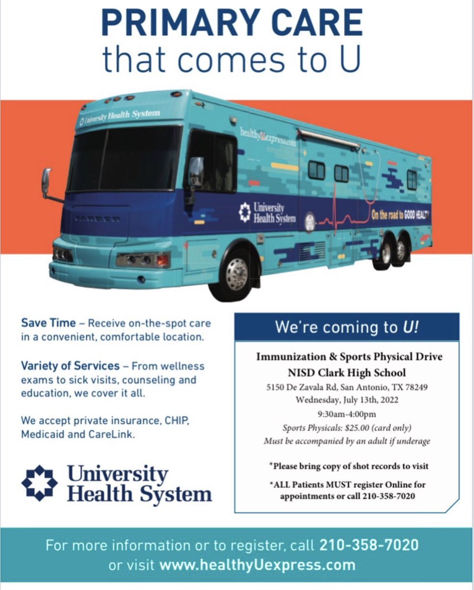 Haven’t gotten your mandatory sports physical yet? Here’s a great opportunity to get that checked off the to-do list! Pre-registration is required at healthyuexpress.com