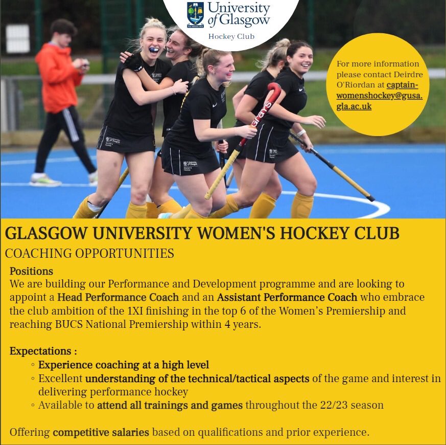 💛🖤🏑GUWHC ARE HIRING 🏑🖤💛
 
We are excited to announce we are hiring for 2 coaching roles within the club. More information can be found using the following :
 
sportscotland.org.uk/jobs/vacancies…

sportscotland.org.uk/jobs/vacancies… <a href="/ScottishHockey/">Scottish Hockey</a> <a href="/sportscotland/">sportscotland</a> <a href="/ScotStuSport/">Scottish Student Sport</a> <a href="/westdistricthoc/">West District Hockey</a>