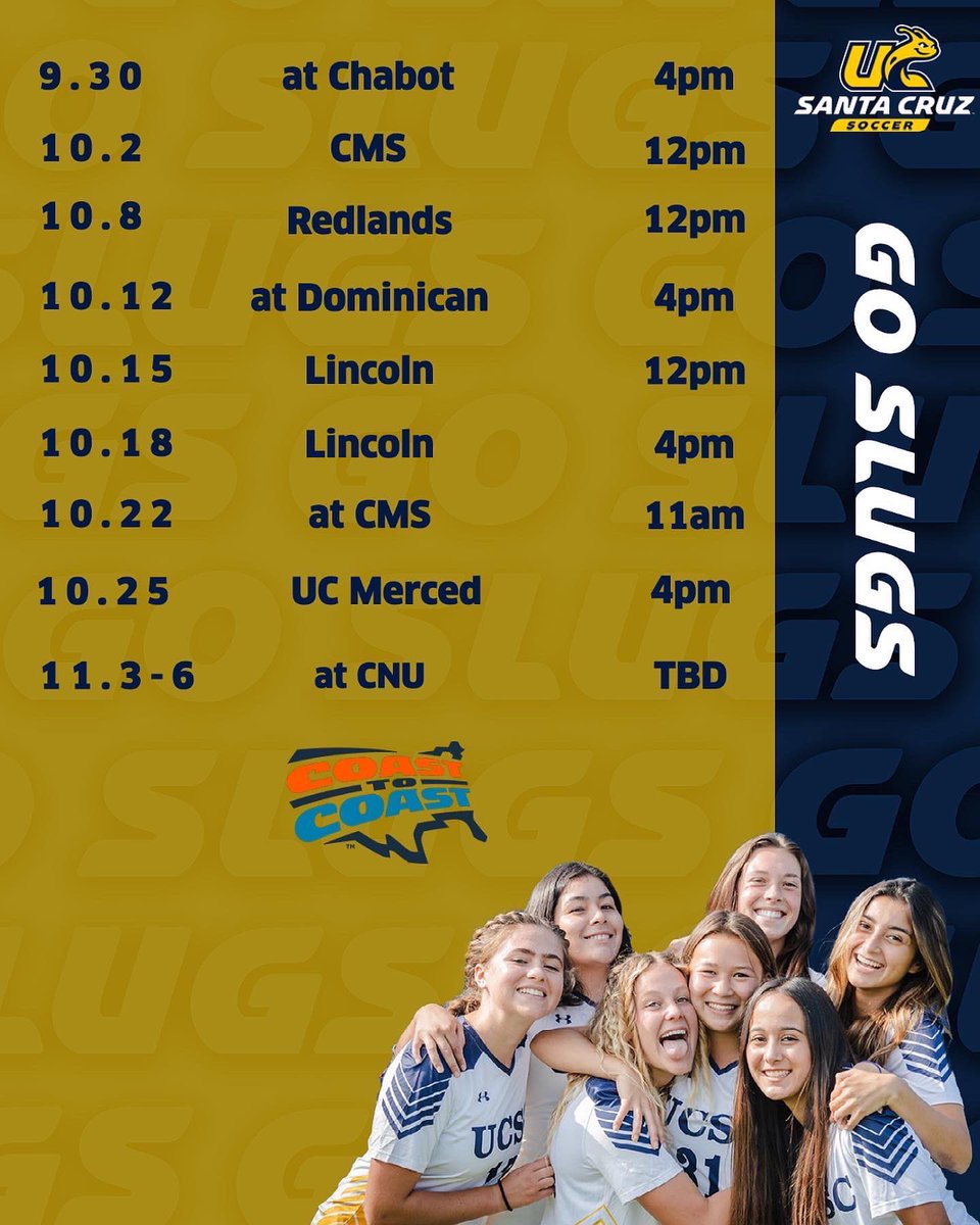 UCSCWSoccer's tweet image. Who’s ready for Fall? 🍌🐌⚽️💙💛 #goslugs #noknownpredators