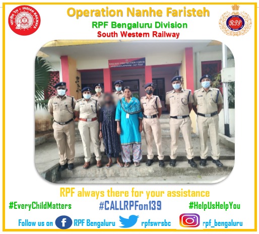 rpfswrsbc's tweet photo. Children are a gift of God and we strive to protect them. On 05.07.2022 a 14 yrs old girl was rescued by #RPFBengaluru at K.R.Puram Railway Station under #OperationNanheFaristeh and handed over to designated NGO. 
@AshwiniVaishnaw
@sanjay_chander
@RPF_INDIA
@GMSWR
@drmsbc
@SWRRLY https://t.co/hyvnux0LPq