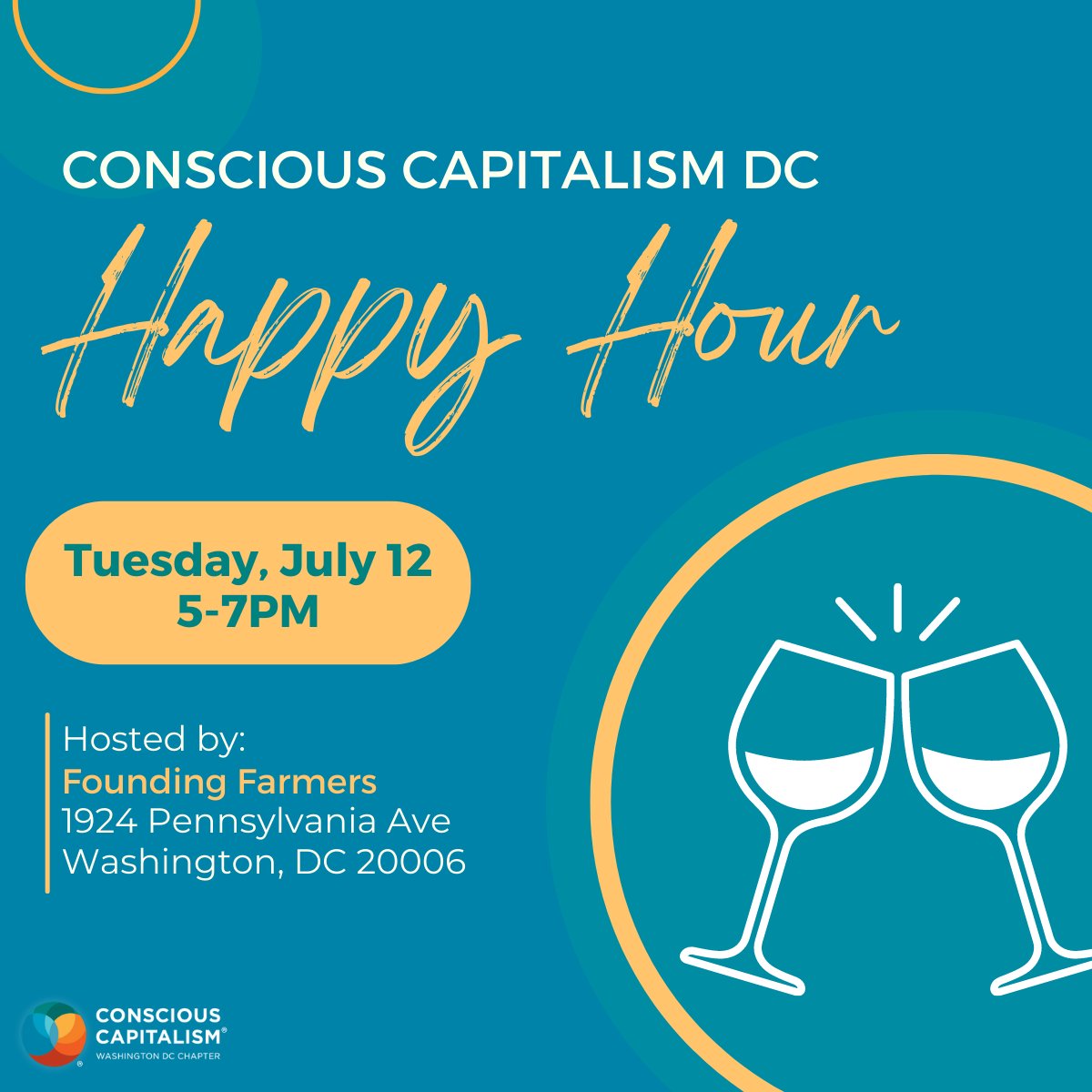 Join us next Tuesday, July 12, for Happy Hour at Founding Farmers D.C.! Come out for food, drinks, and connection with conscious leaders in the D.C. region. 
Register Now: ow.ly/EiIy50JQGh0