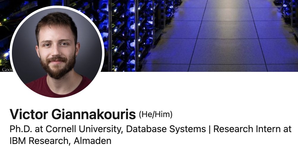 Immanuel Trummer (@immanueltrummer) on Twitter photo Many congrats to <a href="/giannakourisv/">Victor Giannakouris</a>, the newest member of my group, for an accepted paper on learned query optimizers at the #VLDB2022 PhD workshop! And that, btw., means we'll be giving five talks total at #VLDB2022! #AI #ML #QueryOptimization #PostgreSQL #MySQL #Spark <a href="/CornellCIS/">Cornell Bowers Computing and Information Science</a> Many congrats to <a href="/giannakourisv/">Victor Giannakouris</a>, the newest member of my group, for an accepted paper on learned query optimizers at the #VLDB2022 PhD workshop! And that, btw., means we'll be giving five talks total at #VLDB2022! #AI #ML #QueryOptimization #PostgreSQL #MySQL #Spark <a href="/CornellCIS/">Cornell Bowers Computing and Information Science</a>