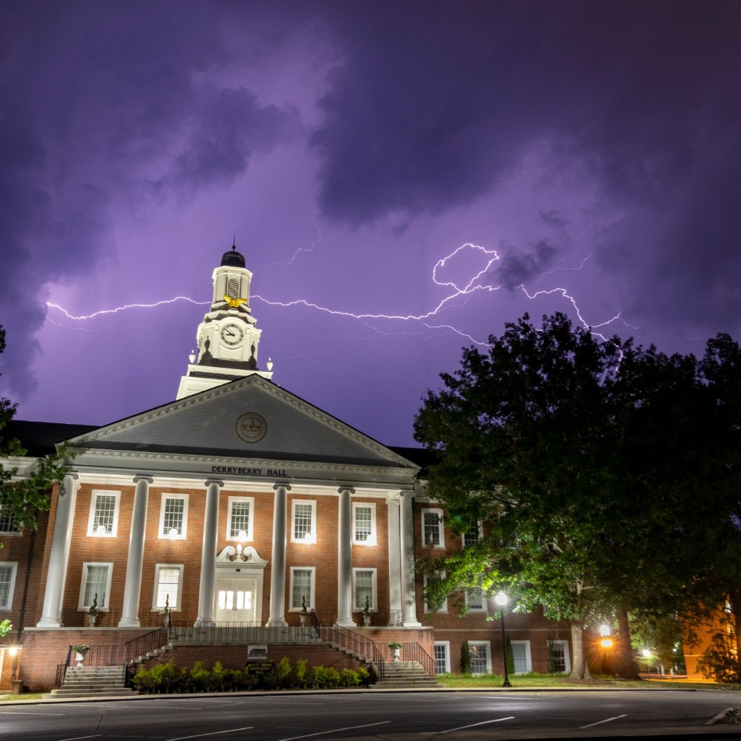 tennesseetech's tweet photo. Campus sure does look pretty even during a summer storm  🌩️ 💜 #ThisIsTNTech 

 📸 @SutherlandChuck https://t.co/YdOZyAVhIM