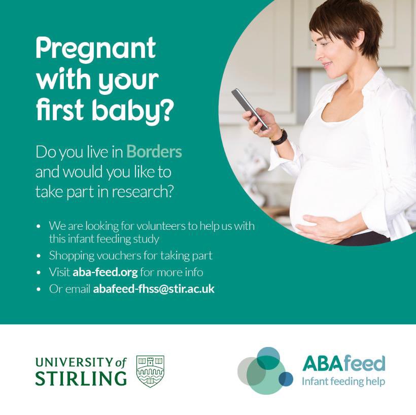 KirsteenGuthrie's tweet photo. If you are:
✅ pregnant with your first baby
✅ between 20-35 weeks pregnant
✅ expecting one baby
✅ live in the Scottish Borders

You can take part in the ABA-Feed study on Infant Feeding Support before and after birth.
For more information:
https://t.co/pS9YMNMqMe https://t.co/1Jdz8fzVBt