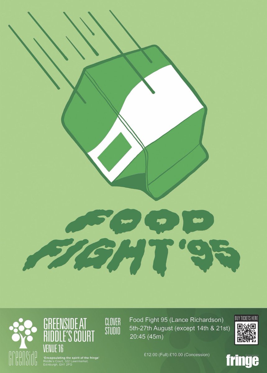 LanceyJoe's tweet photo. I will be performing my 1-person show @edfringe 2022!! My show’s called Food Fight 95 and it’s about a rambunctious jr high School during the OJ Simpson trial. Big thanks to my producers Aisha van Ter Sluis and John Randall. Artwork: Abe Rabinowitz. #Foodfight95 @GreensideVenue https://t.co/RnjbNWhocu