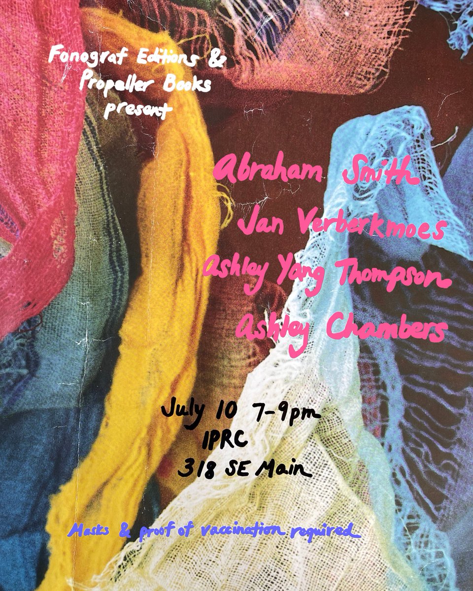 fonograf_ed's tweet photo. If you're in PDX this Sunday, come to this reading @IPRC with @Janbandit, Ashley Yang Thompson, Abe Smith and Ashley Chambers.   @propellermag https://t.co/OYM4ytydjJ