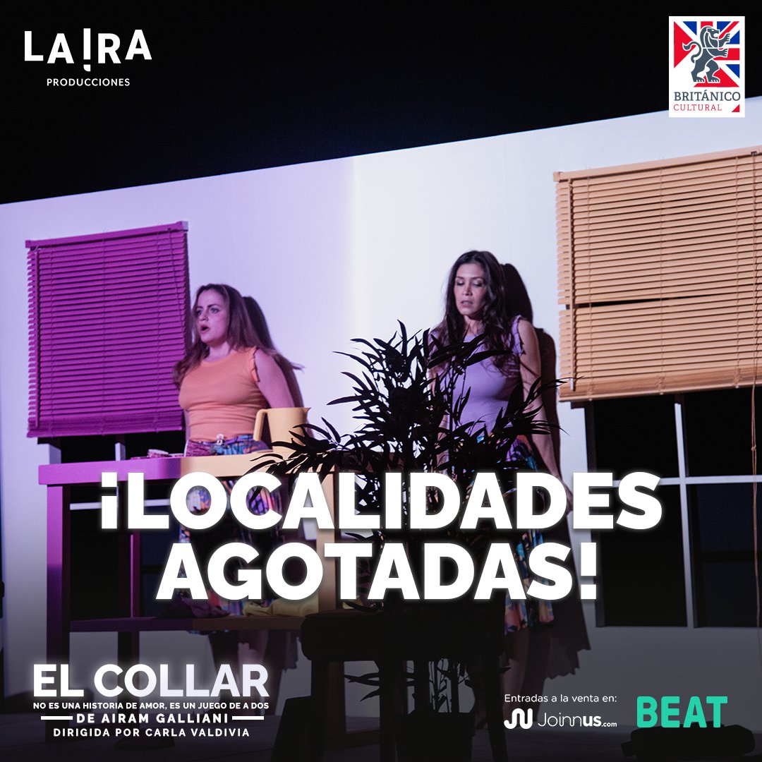 IraProducciones's tweet photo. 💥 SALA LLENA esta noche, para la última función. ¡Muchas gracias! 🎭#ElCollar es una obra co-producida con el @britcultural. Escrita y actuada por @AiramGalliani junto a #FiorellaLuna, bajo la dirección de #CarlaValdivia. Agradecemos el auspicio de @TheBEAT_PE y @SodimacPeru💜💛 https://t.co/GZx3bJr5V5