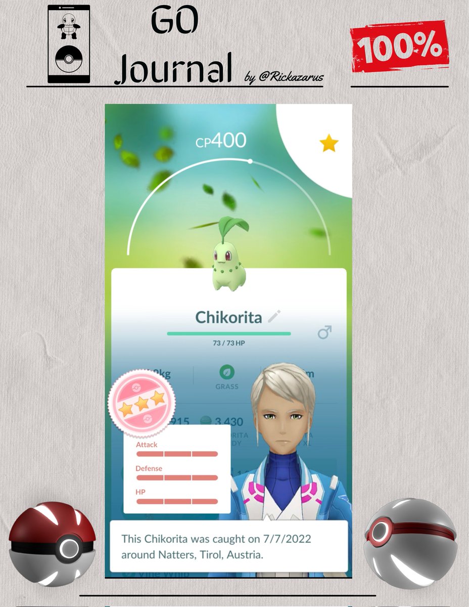 Rickazarus's tweet photo. 3️⃣th 💯 Chikorita 😱

#PokemonGO #GOJournalbyRickazarus https://t.co/Ehz93eM911