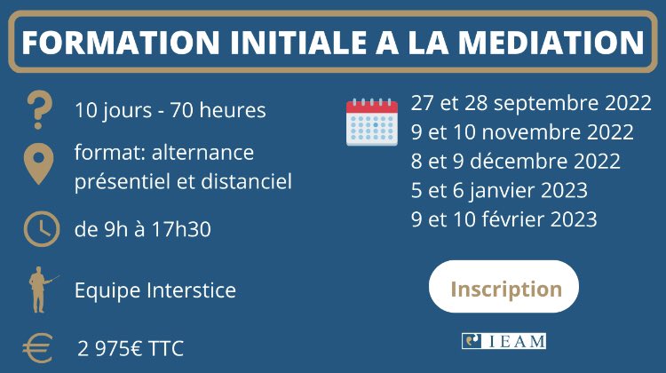 Vous souhaitez faire de la #médiation , formez-vous à l’<a href="/IEAM_asso/">IEAM</a> prochaine session en septembre
ieam.eu/formation-init…
#mard