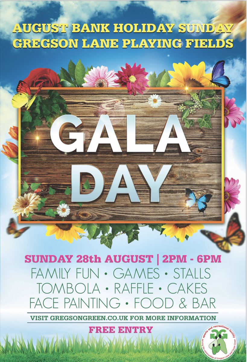 GregsonGreen's tweet photo. 🗓️🎪 Save the date for our next event... Gala Day is back!

Bank Holiday Sunday 28th August, 2pm - 6pm

All your favourite stalls, activities &amp; more, see the poster below for more details 👇

If you're interested in having a stall at the event please get in touch. https://t.co/uVb9JlKdE3