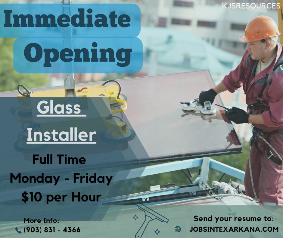 Apply now in person or online jobsintexarkana.com #hiring #jobs #applynow #helpwanted #jobsintexarkana #glassinstallers #windowrepair #skilledtradejobs