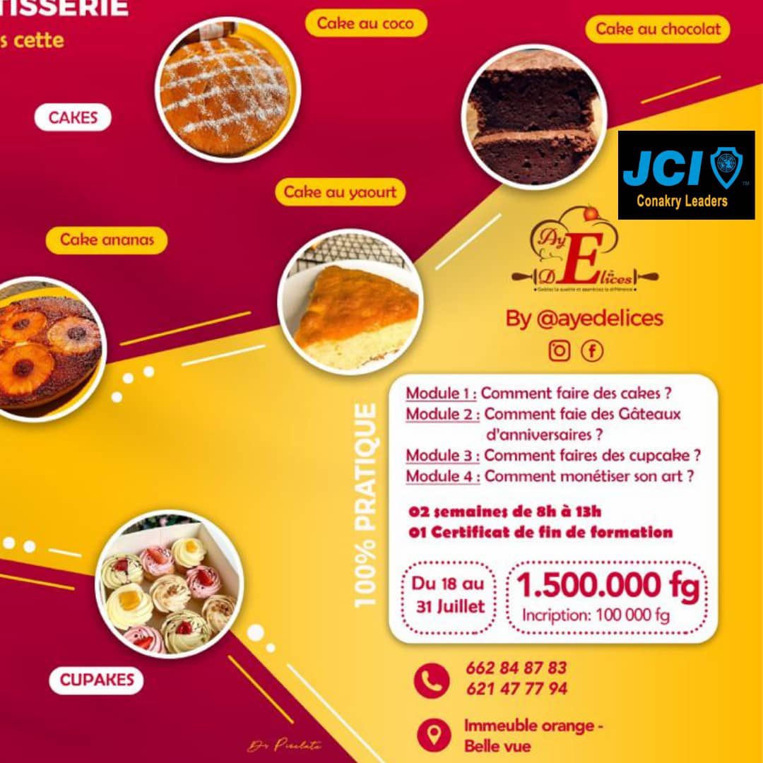 ConakryJci's tweet photo. 🥮FORMATION EN PATISSERIE 🧁

Du 18 au 31 Juillet 2022,  la JCI CONAKRY LEADERS en partenariat avec la structure AYÉDELICE vous offre une formation en Pâtisserie . 

✅Membres JCI: 1.150.00 FGN
✅Hors JCI: 1.600.000 FGN. 🥮Contacts de la DP: +224 624 24 66 22 https://t.co/mlvdS1rIOn