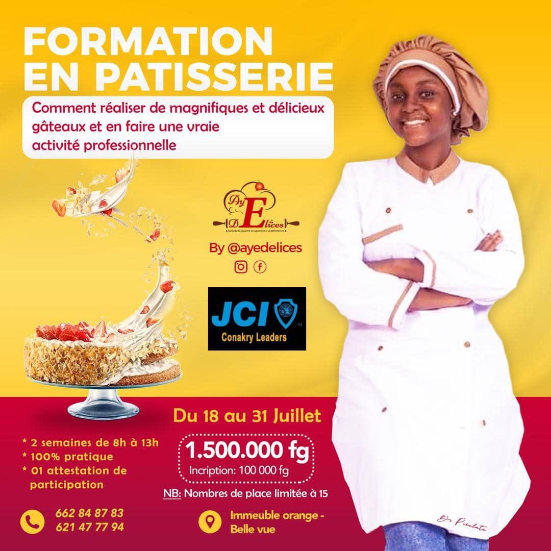 ConakryJci's tweet photo. 🥮FORMATION EN PATISSERIE 🧁

Du 18 au 31 Juillet 2022,  la JCI CONAKRY LEADERS en partenariat avec la structure AYÉDELICE vous offre une formation en Pâtisserie . 

✅Membres JCI: 1.150.00 FGN
✅Hors JCI: 1.600.000 FGN. 🥮Contacts de la DP: +224 624 24 66 22 https://t.co/mlvdS1rIOn