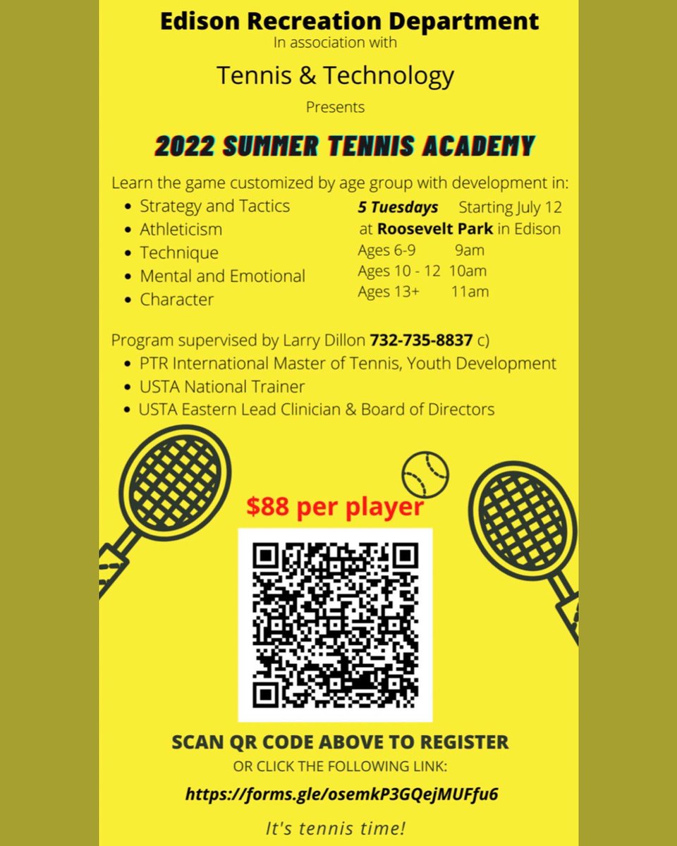 Edison Recreation is serving up some Tennis! (See what we did there?) We have programs for all ages and abilities. Sign up today!
#EdisonNJ #Recreation