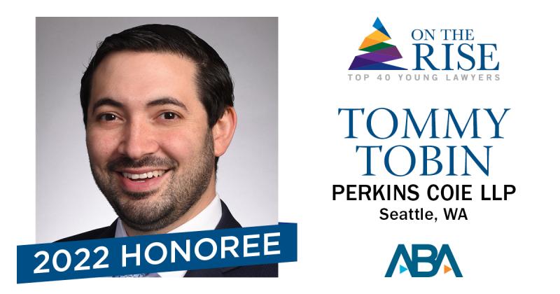 .<a href="/ABAesq/">American Bar Association</a> has selected @PerkinsCoie Associate <a href="/ttobinn/">Tommy Tobin</a> as a Top 40 Young Lawyer for 2022! Tommy focuses his practice on #classaction #litigation and regulatory counseling for food and #cannabis companies. Please join us in congratulating him! bit.ly/3yl16fX <a href="/ABAYLD/">ABA Young Lawyers</a>