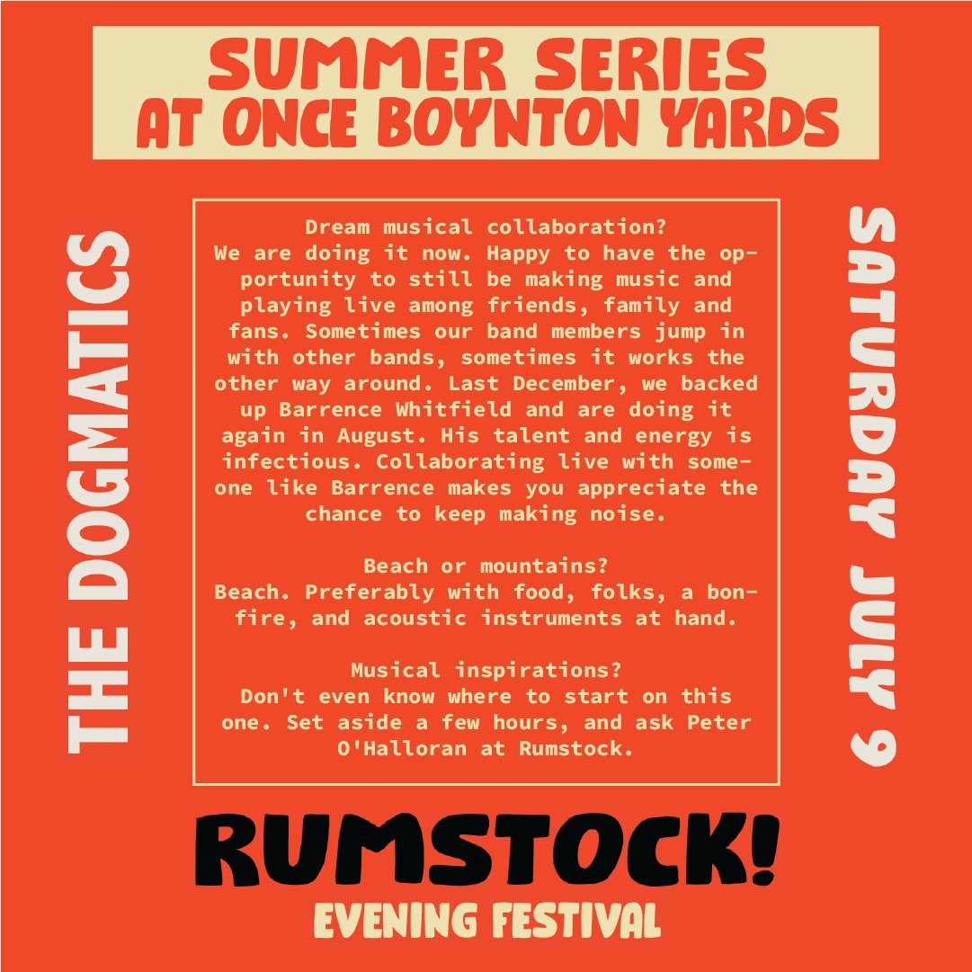 ONCEsomerville's tweet photo. The Dogmatics are playing Saturday night at Rumstock! Read more about them here and get your tickets on our website! #rumstock #rumbarrecords #rocknroll #surfrock #thedogmatics #somerville #onceisforever #oncesomerville
@BoyntonYardsMa https://t.co/i7xJ5ZW2zH