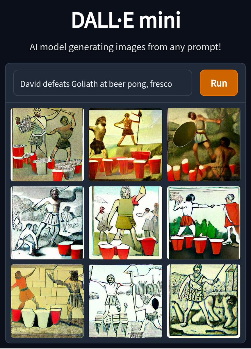 dallemixtape's tweet photo. David defeats Goliath at beer pong, fresco #dalle #dalle2 #dallemini https://t.co/VHo7ZLMACB