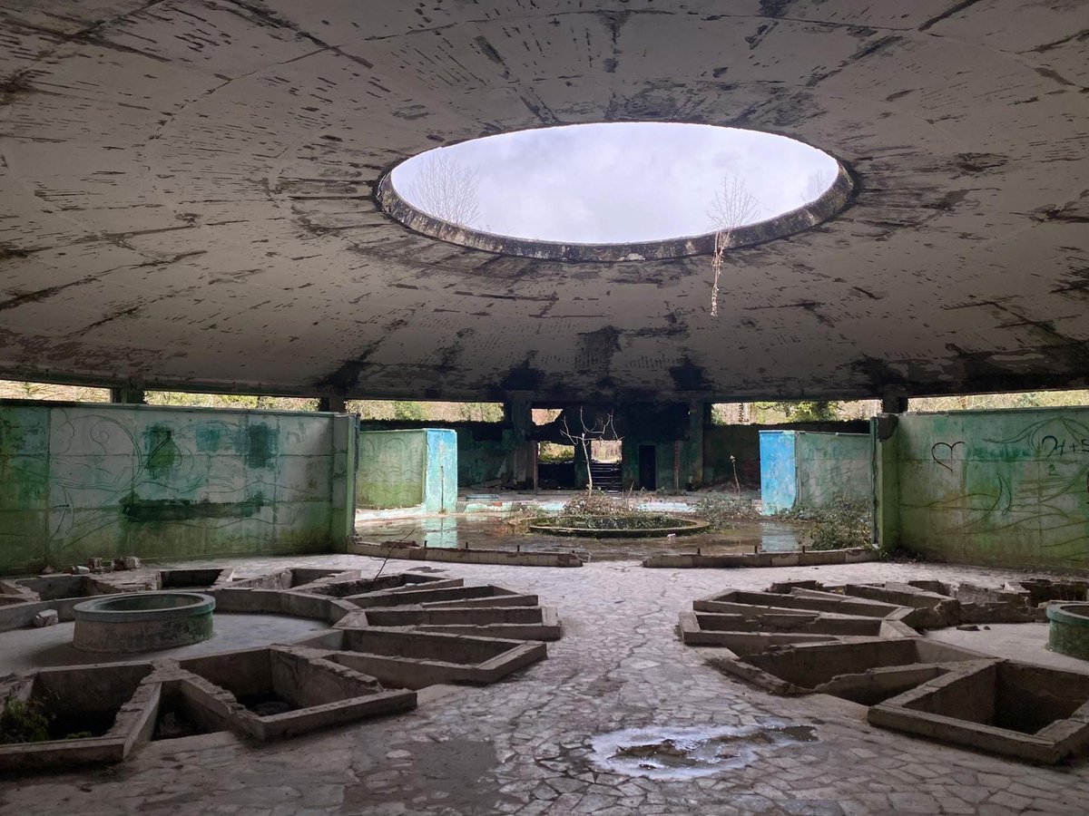 This is a former bathhouse in the town of Tskaltubo, Georgia, where workers once traveled from throughout the Soviet Union to bathe in the town's healing mineral waters. Credit: <a href="/levi_bridges/">Levi Bridges</a> for <a href="/TheWorld/">The World</a>