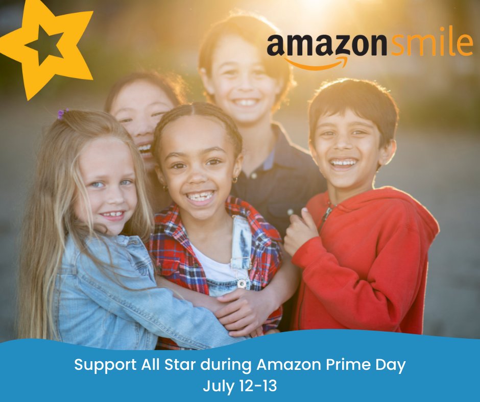 Excited for #PrimeDay deals? Choose All Star as your Amazon Smile charity and .5% of eligible purchases will be donated to us at no additional cost to you! Shop &amp; help kids in #FosterCare at the same time!  smile.amazon.com/charity