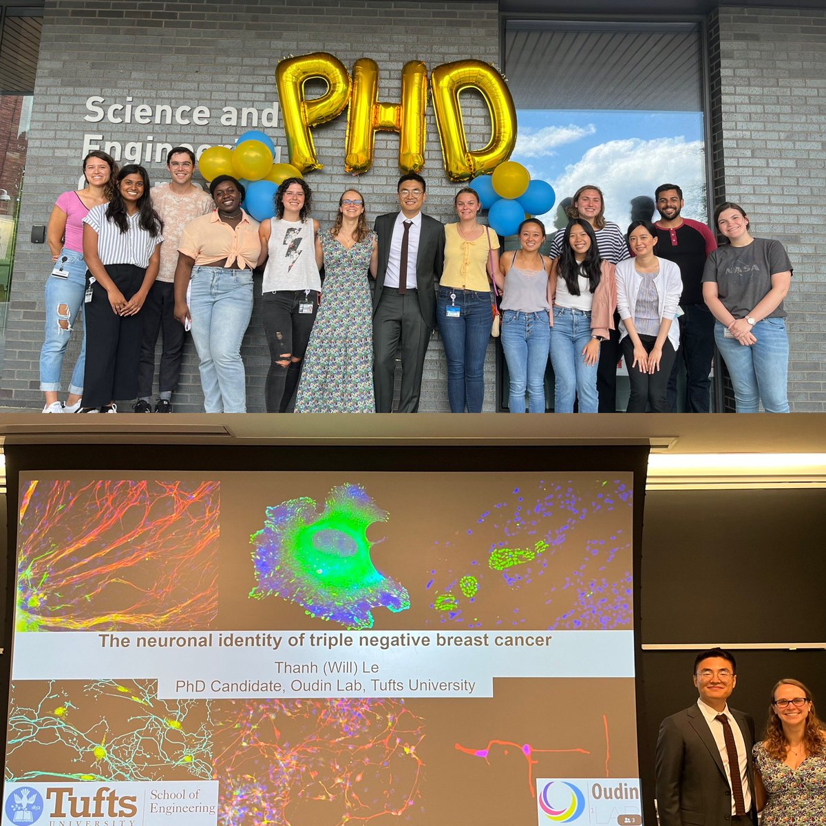 MadeleineOudin's tweet photo. Congratulations to Dr. Will Le, 2nd PhD student to graduate from the Oudin lab at @TuftsEngineer!! So proud of all your hard work on a challenging project tackling the role of nerves in breast cancer!! https://t.co/0yjtFUarbh