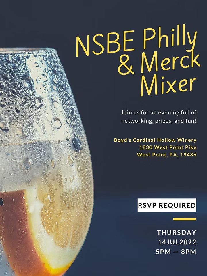 NSBEPhilly's tweet photo. Join Merck, a leading biotech/pharma company, and the NSBE Philadelphia Professionals Chapter for a networking mixer on Thursday, 14 July from 5-8pm. 

Find a link to claim your free ticket here: https://t.co/wtHU1qmDxJ https://t.co/cOS8gUNZpu