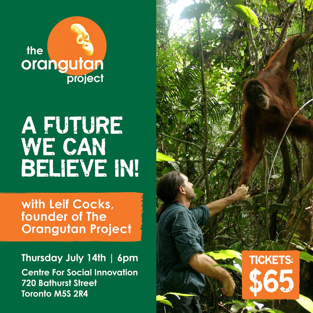 #GTA folks, check out this awesome event: Leif Cocks, founder of <a href="/OrangutanTOP/">Orangutan Project</a> &amp; special guests <a href="/VegJen/">Jenny McQueen</a> &amp; Steve Jenkins, co-founder of <a href="/HEEFS_/">Happily Ever Esther Farm Sanctuary</a>  together for 1 night only in support of #orangutan #conservation 

#Vegan #fundraiser #wildlife 
Details: orangutans.ca/get-involved/e…