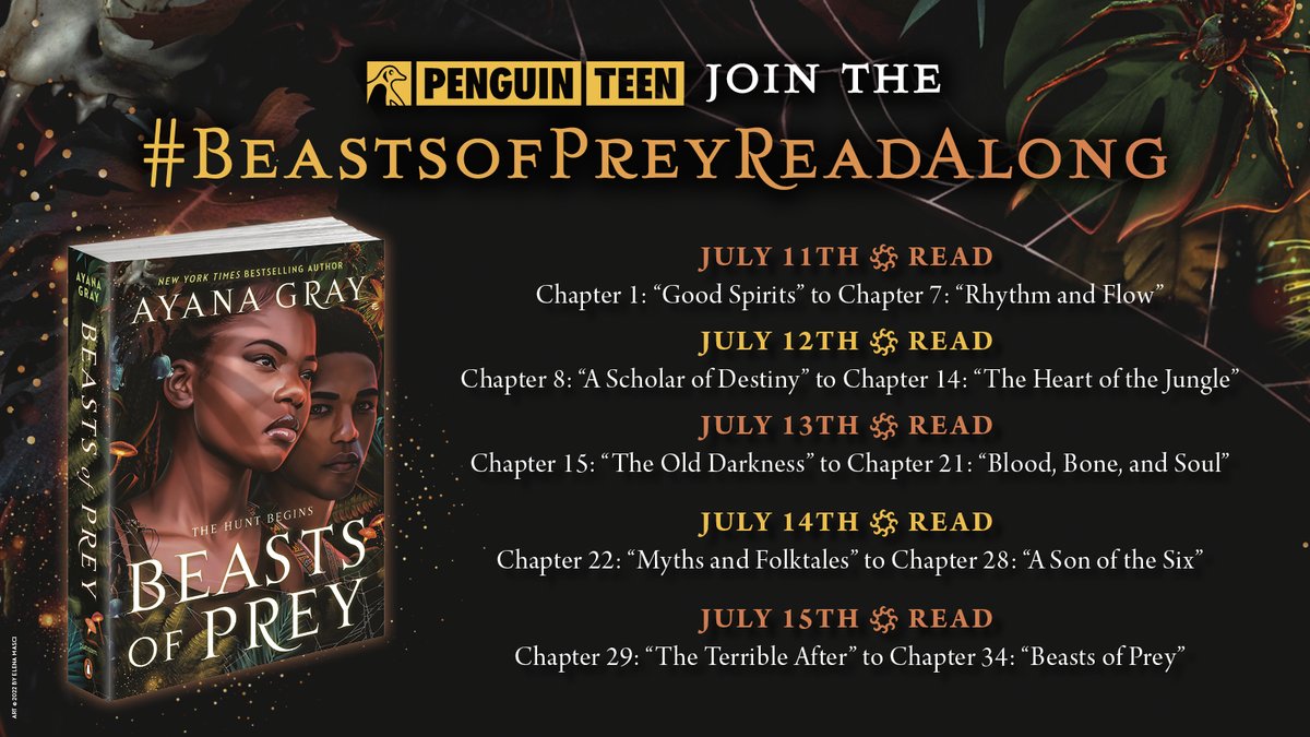 PenguinTeen's tweet image. The hunt BEGINS! Today kicks off the #BeastsofPreyReadAlong, so grab your copy of Beasts of Prey by @AyanaGray and prepare to step into the Greater Jungle. 🐍

For more info on joining our read-along, visit: bit.ly/BoPReadAlong