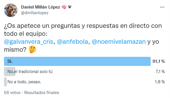 dmillanlopez's tweet photo. Bueno, ha quedado clara la preferencia... Especialmente en Instagram, donde ha habido cerca de 200 votos. Así que el próximo jueves, 14 de julio, a las 20:00 horas (GMT+2) especial Preguntas y Respuestas en directo en Instagram con @anfebola, @noemivelamazan y @galvanvera_cris. https://t.co/zwBbMEvmF1