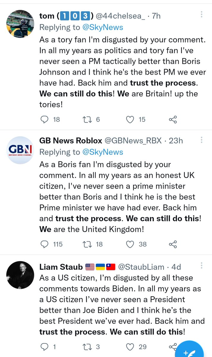 Looks like there's a Transatlantic 2-4-1 deal at the bot farm 🤣 Trust the process, everybody!