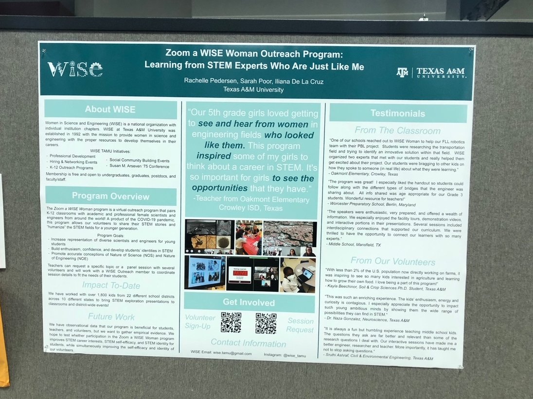 wise_tamu's tweet photo. This last week, Rachelle attended the American Society for Engineering Education (ASEE) in Minneapolis to share information about our Zoom a WISE Woman Program! Interested in learning about our Zoom a WISE Woman Program? Head to: https://t.co/knkAJyDD9O https://t.co/5GVvuiLWPi