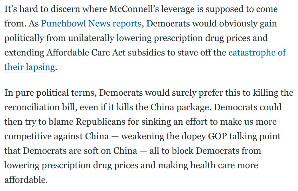 If Mitch McConnell's "threat" pans out, Democrats can argue that Republicans tanked an effort to make the US more competitive with China, all to block Dems from lowering health care costs and prescription drug prices.

It's a strange strategy.

washingtonpost.com/opinions/2022/…
