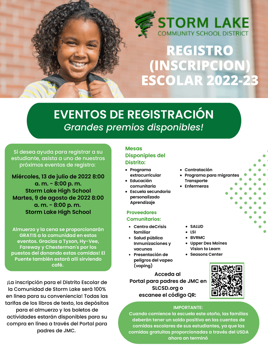 REGISTRO (INSCRIPCION) ESCOLAR 2022-23 
EVENTOS DE REGISTRACIóN 
Grandes premios disponibles!
