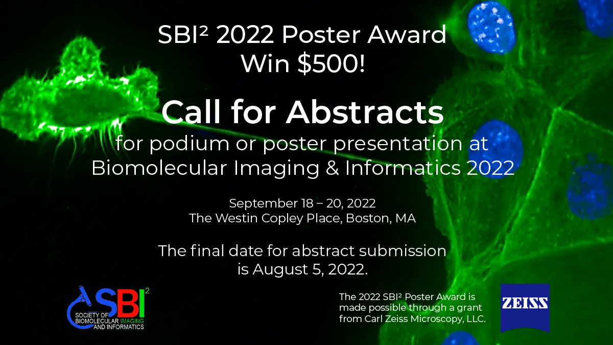 sbi2_org's tweet photo. Great news - if you've been procrastinating on sending in your #SBI2 abstract, you just got more time! We've extended the deadline to August 5th for our September meeting in Boston! #highcontentanalysis #spatialbiology #biomolecular #microscopy #imaging
https://t.co/INyTVtnTJ3 https://t.co/ybPSe6RDSC