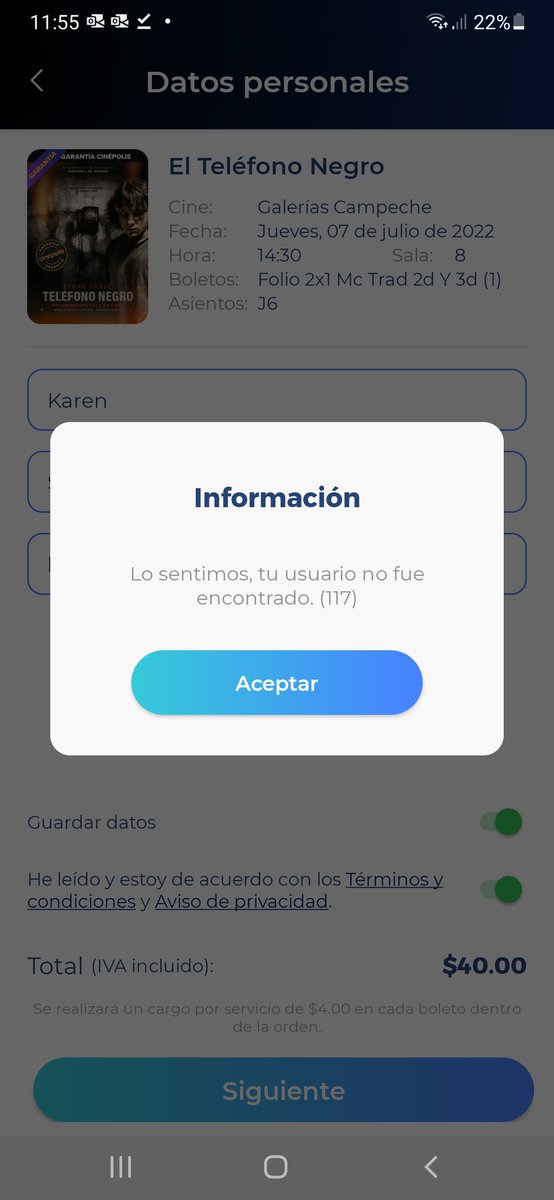 KarenJS_94's tweet photo. @AyudaCinepolis Entendido, muchas gracias, ahora podrían decirme que sucede o procede con esto? No me deja comprar mis boletos y solo me aparece este msj https://t.co/XznoIrsCfL