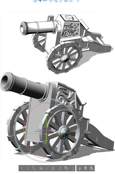 Blenderで息抜き、というか連載5話で使うモデルの作成。原作では「バズーカのような魔法兵器」とあったが見栄え的なものを考えて大砲にしてみる。魔力で動くかどうかは別にして、車輪とかまあまあそれっぽく出来た気がする 