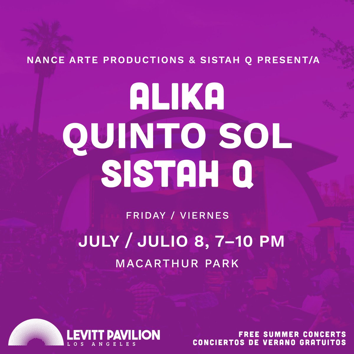 Levitt_LA's tweet photo. TOMORROW!
๐ถHave you checked out the lineup for Fridayโs show? See you this Friday, July 8th, from 7-10pm.
๐ถSe va a poner bueno este fin de semana! Nos vemos empezando maรฑana! ๐๐ป
@aalikaa | @quintosolmusic | @nancearteproductions
#levittla #levittlosangeles https://t.co/6zLs44FgMb
