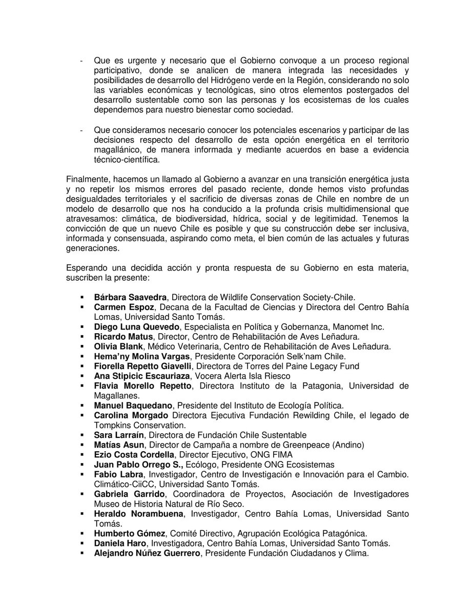 cemm_chile's tweet photo. Nos adherimos a la carta enviada al Presidente Gabriel Boric @gabrielboric por representantes de diferentes organizaciones cientificas y ambientales respecto al Hidrogeno Verde en la Región de Magallanes (1/2) https://t.co/mVuhmD8fLP