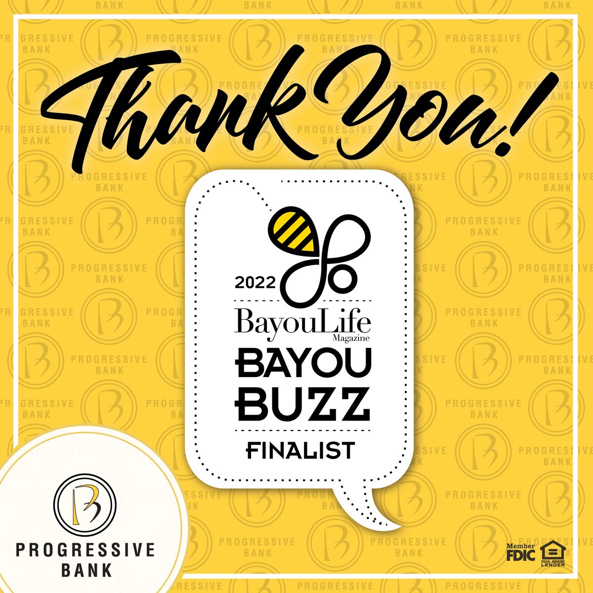 ProgressiveBank's tweet photo. Thank you for voting Progressive Bank as a finalist in BayouLife's 2022 Bayou Buzz awards for Best Bank!
#ProgressiveBank #LocalBank #BayouLife https://t.co/oXfkrQjZdY