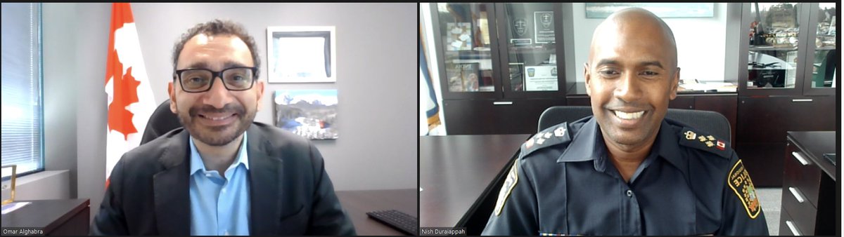 OmarAlghabra's tweet photo. I met with Peel Regional Police Chief @ChiefNish to discuss how we can work together to tackle gun violence, auto theft, and other ongoing issues. I reaffirmed our government’s commitment to ensuring the safety of Canadians. https://t.co/zCY0XWzYZ4