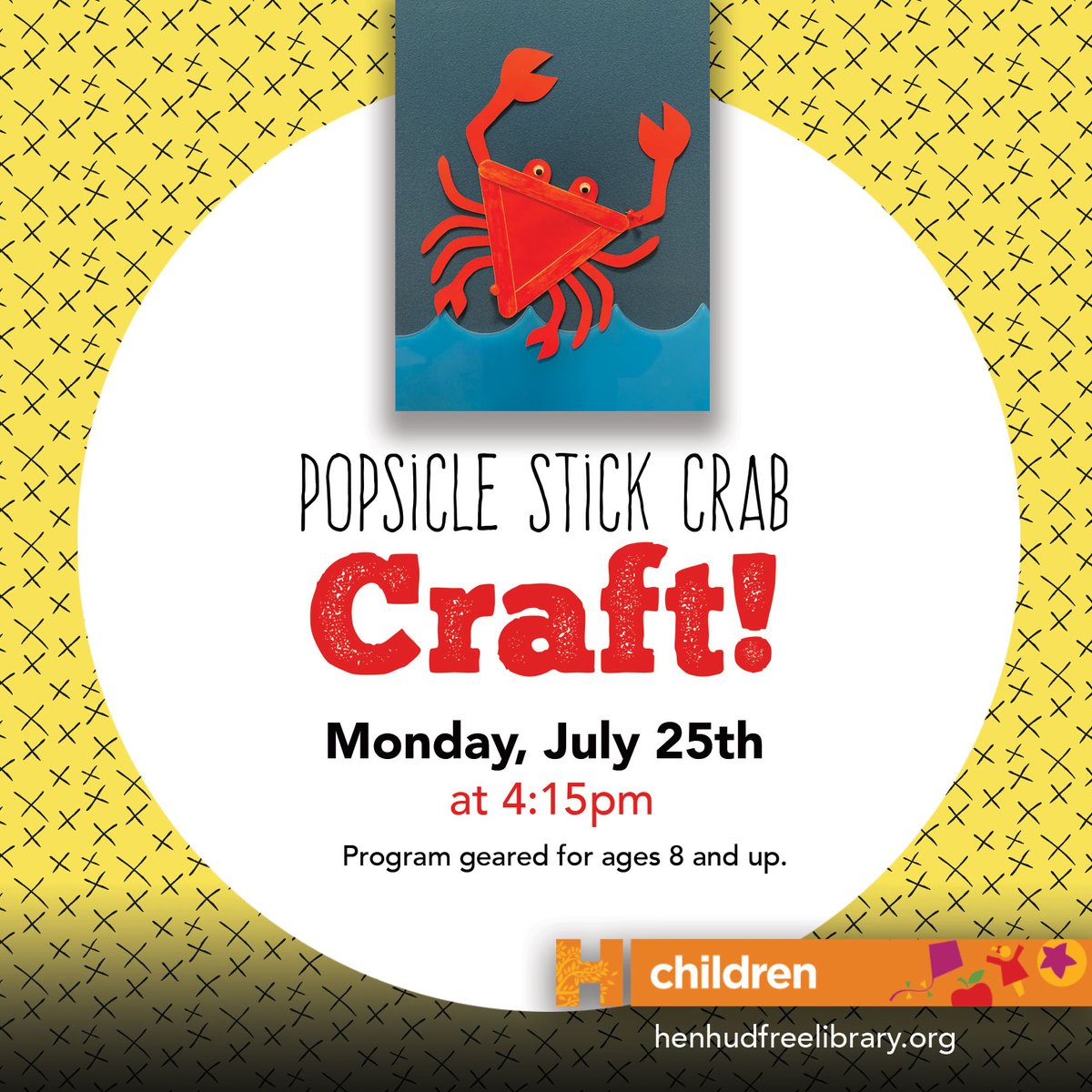 Join Miss Allyson for this claw-some craft! We’ll be making a crab using popsicle sticks, colored paper, and glue. Children ages 8 and older are welcome. Space is limited to the first 8 participants.

Visit our website to register.

#crafts #crab #animalcrafts #hhfl #library