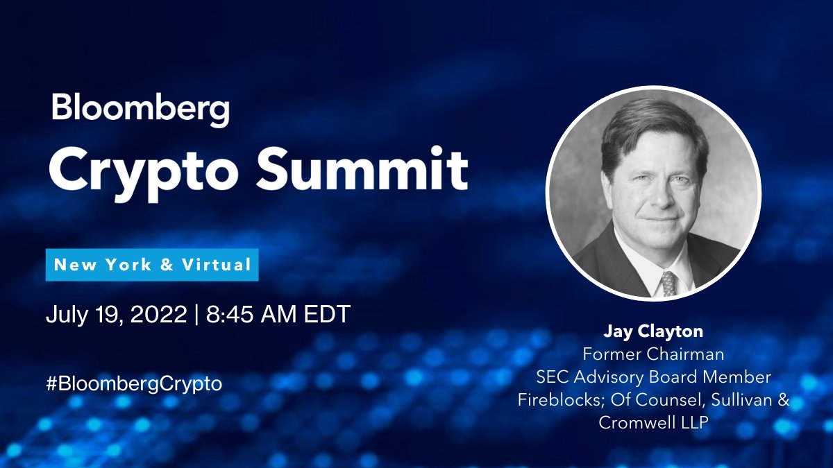 In 2022, we’ve seen an executive order from <a href="/POTUS/">President Donald J. Trump</a>  and additional protections from the SEC. When it comes to crypto regulation - what can we expect in 2023? <a href="/allyversprille/">Ally Versprille</a> talks with Former SEC Chair Jay Clayton Live 7/19 at 9:25 AM EDT! bloom.bg/3lBfJG7 #BloombergCrypto