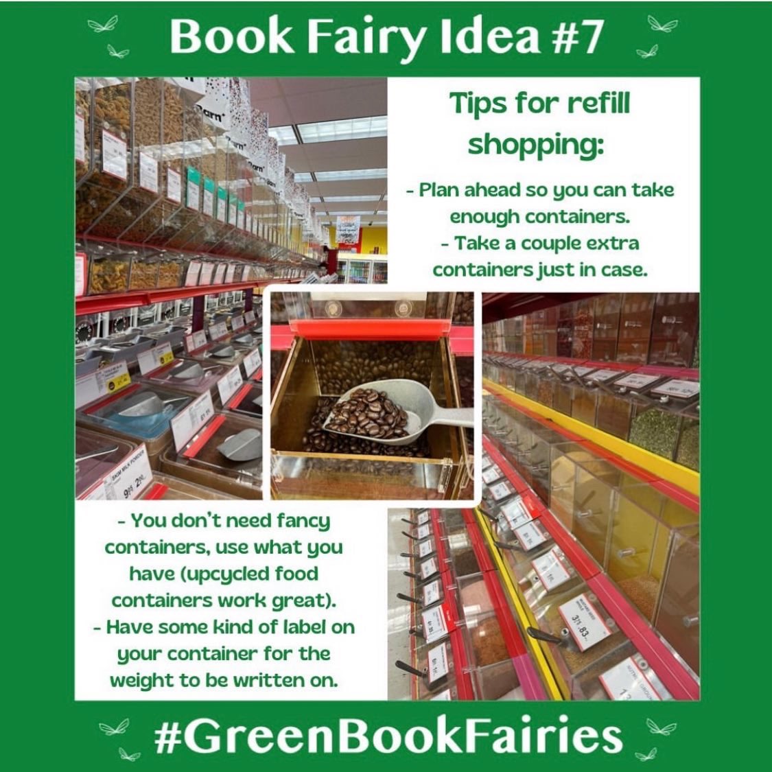 Today the #GreenBookFairies are talking about food packaging and looking for refill options!

#ibelieveinbookfairies #reducereuserecycle #reducewaste #refill #plasticfreejuly #refillshops #chooserefill #shopsmart #bulkbuy #gogreen #refillstore #refillshop #refillstores