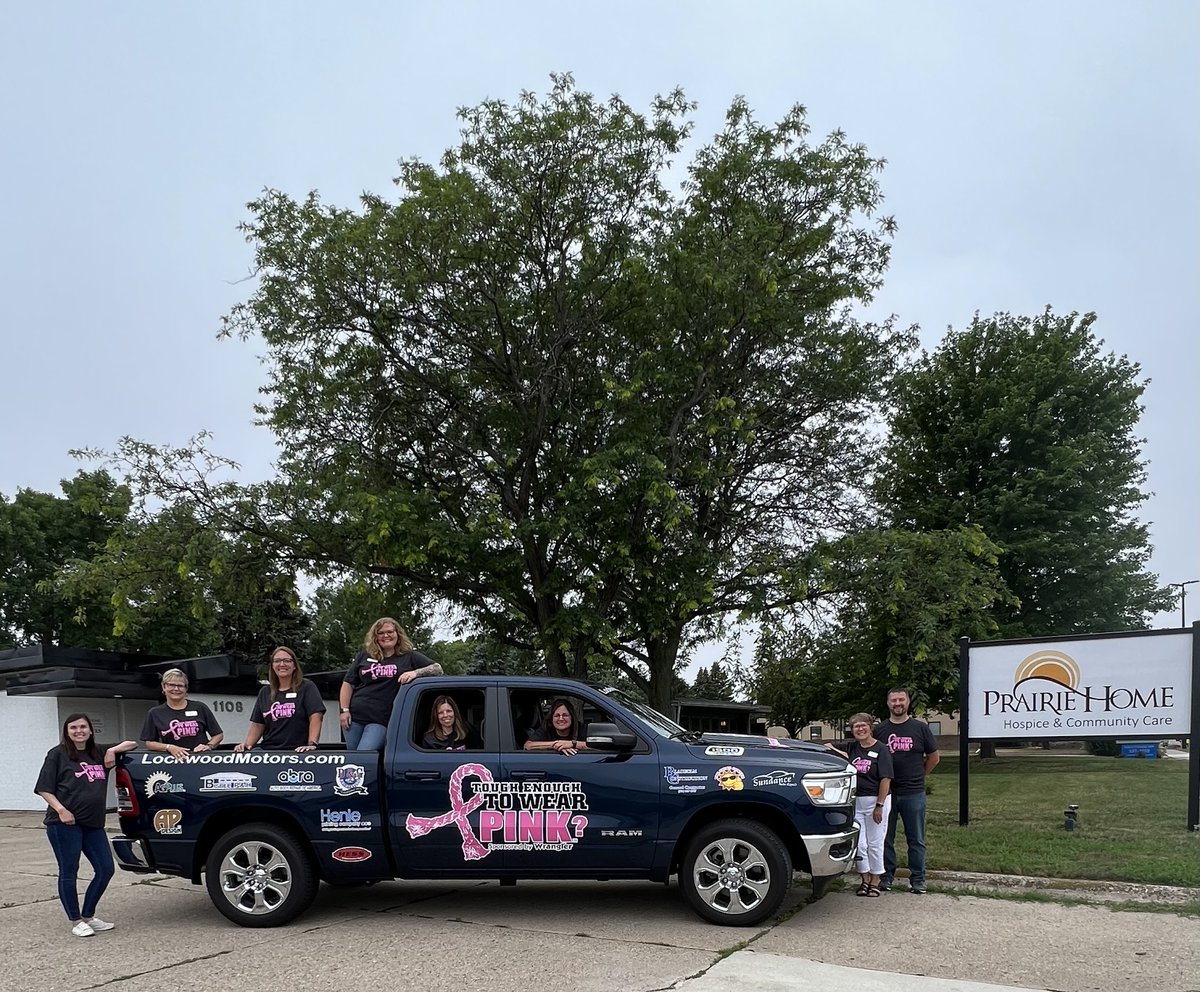 PrairieHomeHosp's tweet photo. Our staff helped us get in the spirit for all sorts of Tough Enough To Wear Pink fun coming up! 
Save the dates:
Sat 7/9-Cottonwood Coming Home Days Parade, 4pm
Tues 7/19 - Strike Out Cancer Night @ MAYBA Baseball 
Thurs &amp; Fri 8/11 &amp; 12-Lyon Co PRCA Rodeo https://t.co/djQyow7m7R