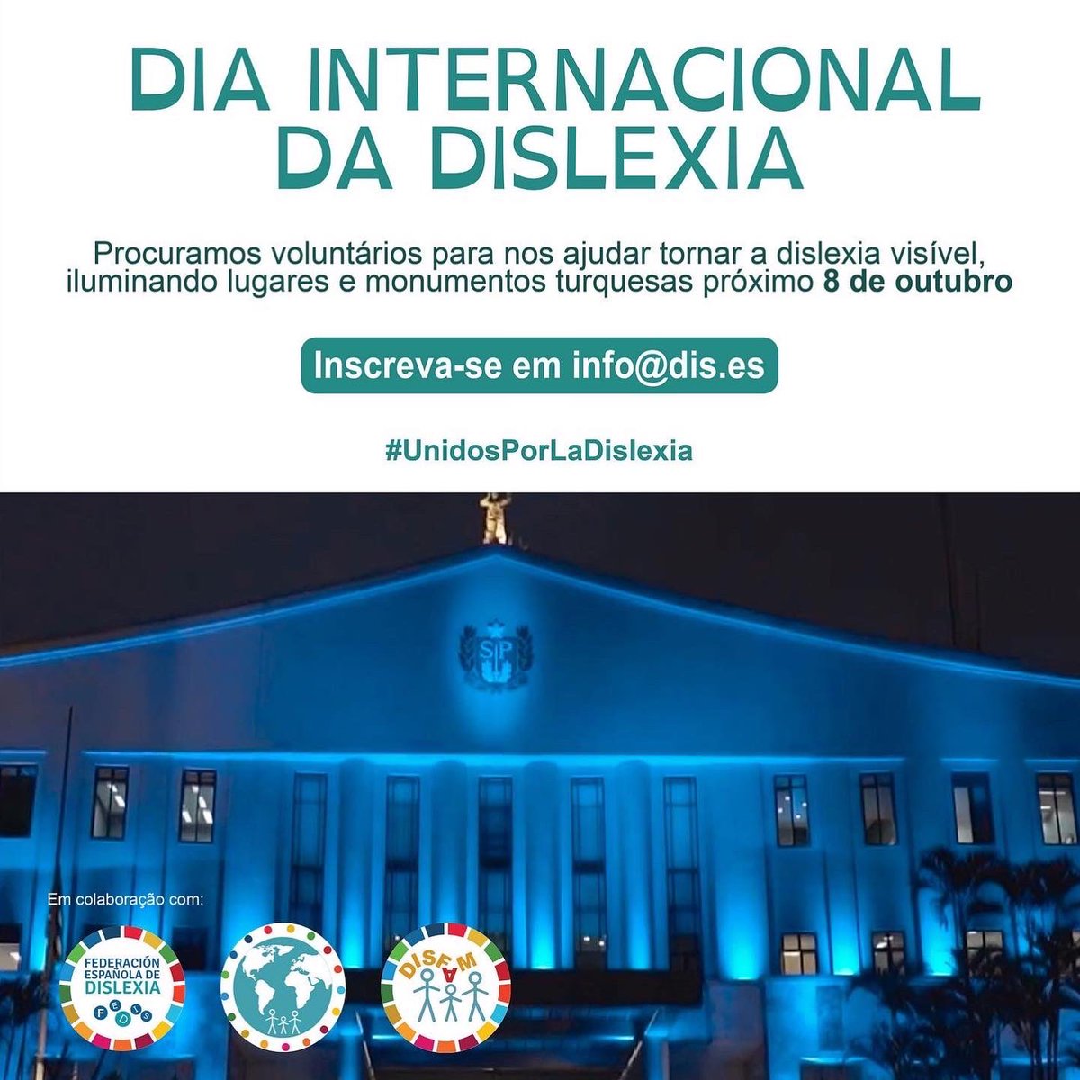 Disfam's tweet photo. 🏛 Ayúdanos a conseguir que diferentes lugares y monumentos se iluminen de turquesa el próximo 8 de octubre con motivo del Día Internacional de la Dislexia. 

📨 Súmate a la campaña #UnidosPorLaDislexia enviando un email a info@dis.es

📸 @Congreso_Es 
@UN
@UNESCO 
@UNICEF 
@WHO https://t.co/ooLKf9B9KN