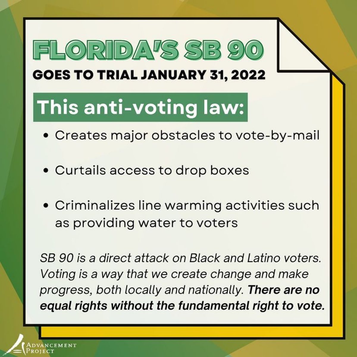 EqualGroundFL's tweet photo. We’re 47 days from Florida’s primary election and 124 days away from the midterm general election. Here’s what you need to know about Florida’s voter suppression law Senate Bill 90. https://t.co/nkgvSTCiWh